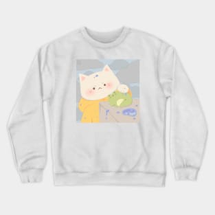 Raincoat Cat and Frog Crewneck Sweatshirt
